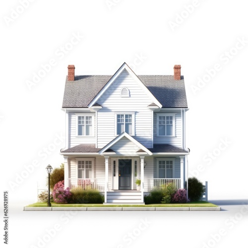 Detailed model of a quaint single-family residential house isolated on a white background, a symbol of home ownership and real estate, generative ai © InputUX