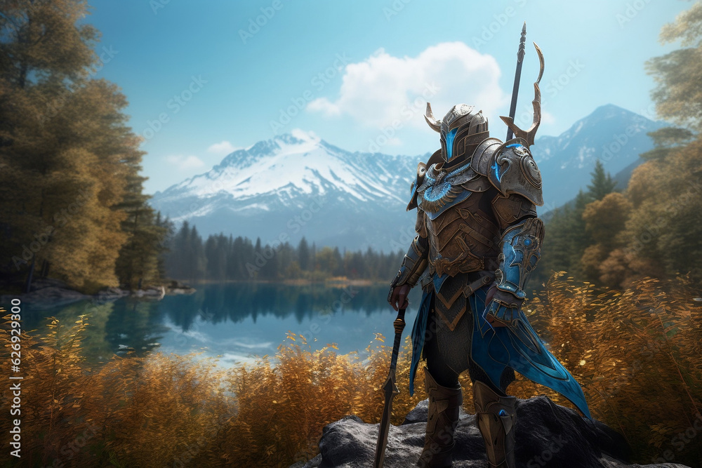 hero armor character weilds astrolabe astroblade, illustration hero armor character weilds astrolabe astroblade, illustration