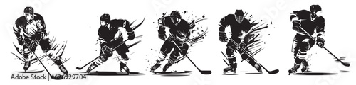Hockey player vector illustration silhouette laser cutting black and white shape photo