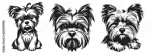 Dogs heads, vector black illustration, silhouette image of animal, laser cutting photo