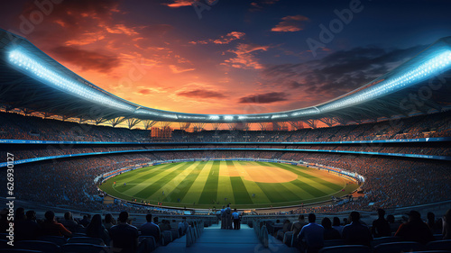 Stadium of cricket night, Bright color. Generative Ai