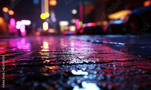 Wet road made of paving stones. Road  light  rain. background. For banner  postcard  illustration Created with generative AI tools