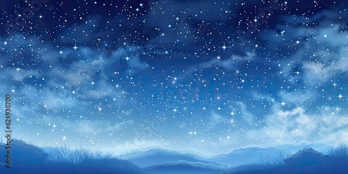 Sky over mountains nature background. Star amazing night sky landscape with beautiful mountain with stars view. Illustrations © Thares2020