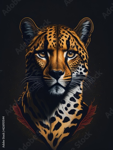 Illustration of a majestic leopard s face in stunning detail