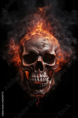 skull on fire. burning skull.