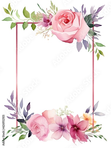 Vintage Luxury wedding invitation card template. template, Water Color Pastel Flower and bloom, Wedding decorative perfect rectangle frame border with gold line art, leaves branches, foliage. Elegant