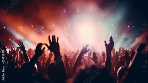 An energetic concert, during which the crowd spreads its hands. Generative AI