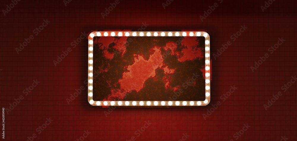 Billboard frame with neon lights Empty glowing sign in retro style glowing billboard wall background glow 3d illustration