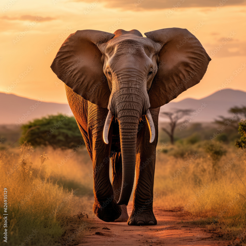 Obraz premium elephant at sunset