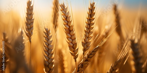 AI Generated. AI Generative. Golden wheat field sunny day. Outdoor nature countryside harvest landscape. Graphic Art