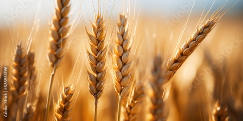 AI Generated. AI Generative. Golden wheat field sunny day. Outdoor nature countryside harvest landscape. Graphic Art