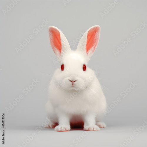 albino white rabbit with red eyes isolated on plain gray studio background