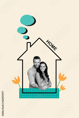 Wallpaper Mural Vertical composite collage illustration artwork of peaceful family harmony embracing lovers inside dream house isolated on beige background Torontodigital.ca