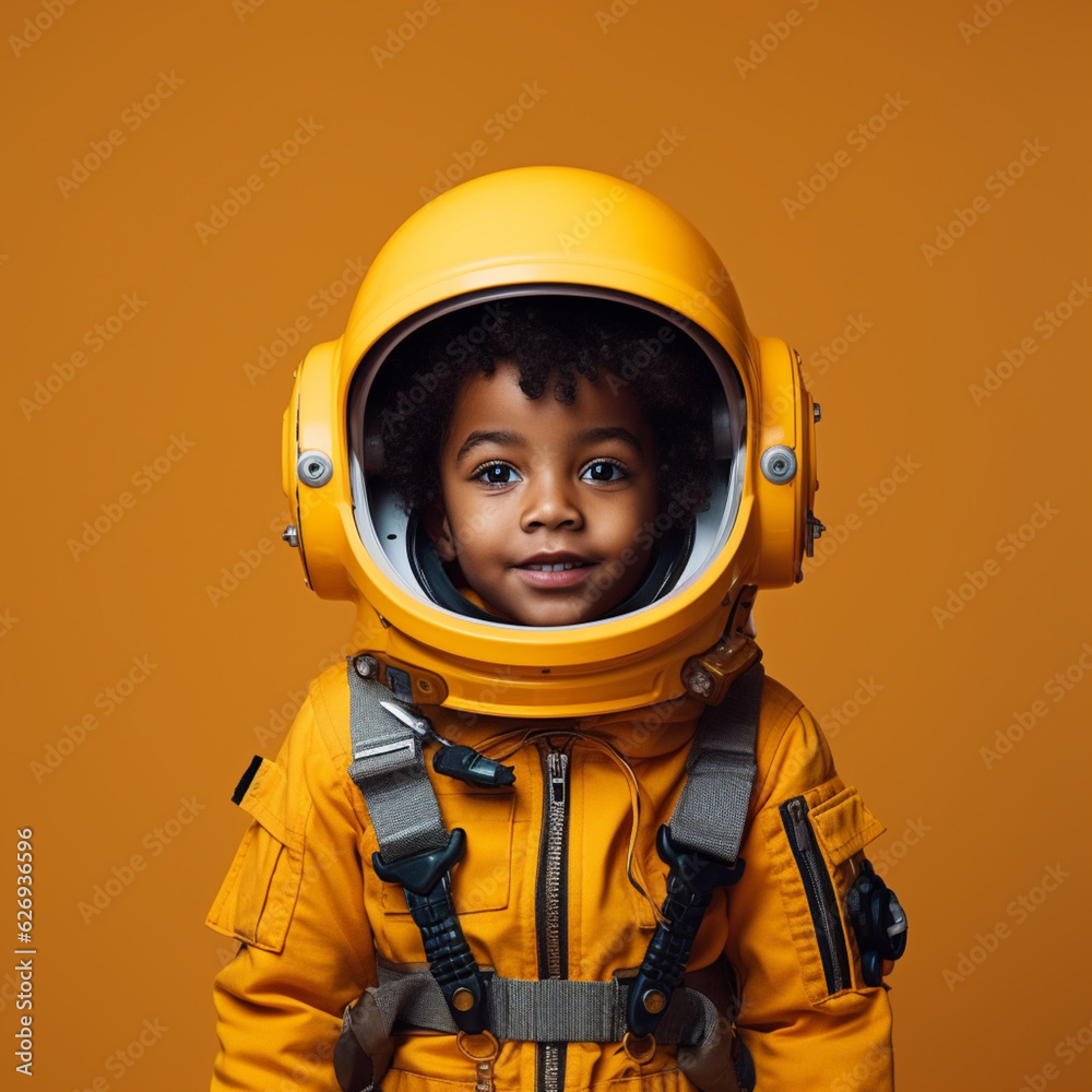 Black boy dressed as an astronaut. Generative AI. Black boy dressed as an astronaut. Generative AI.