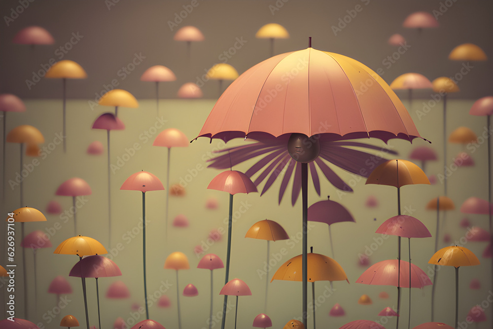 a lot of umbrellas and flowers.