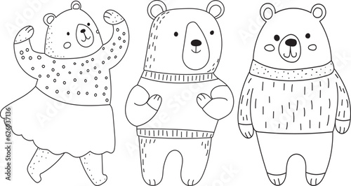 bears cartoon childrens coloring book, sketch vector