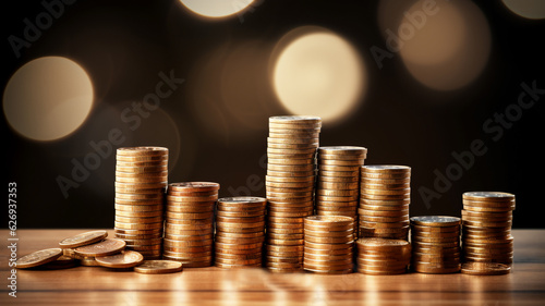 Saving money for future concept preset by Male hand putting money coin stack growing business, retirement, and financial success. Growth economy investment. Investor earning income profit.