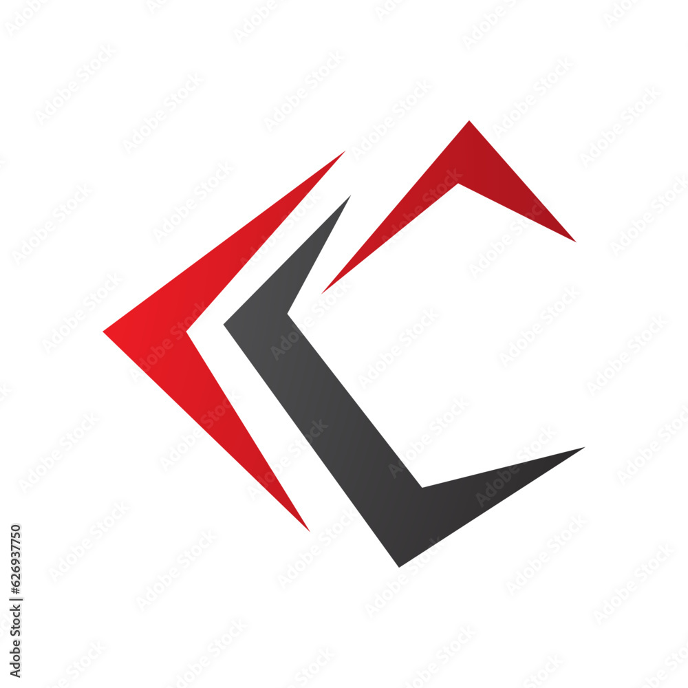 Red and Black Letter C Icon with Pointy Tips Red and Black Letter C Icon with Pointy Tips