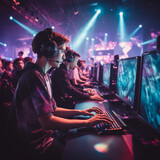 People playing and competing in an esports competition. Generative AI.