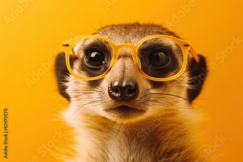 Playful Meerkat Posing in Fashionable Sunglasses for Sunny Days is AI Generative.