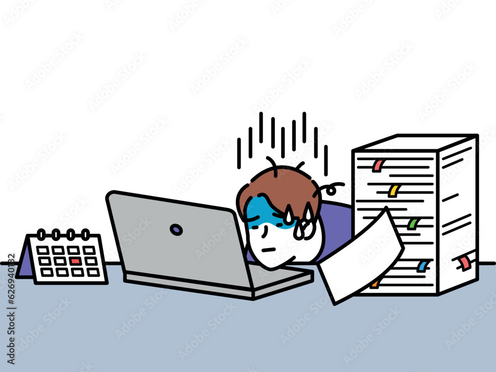 An office worker who is overworked and tired of sitting at his desk.