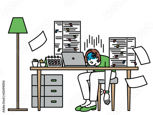 An office worker who is overworked and tired of sitting at his desk.