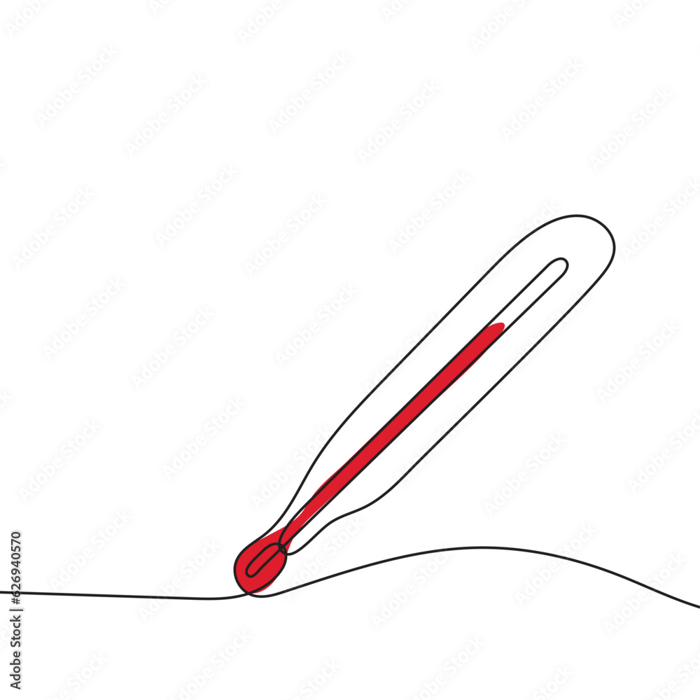 Continuous one line drawing of thermometer for measuring air temperature on white background.