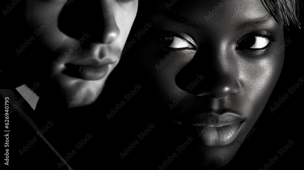 Beautiful portrait monochrome photo of a woman and a man close-up