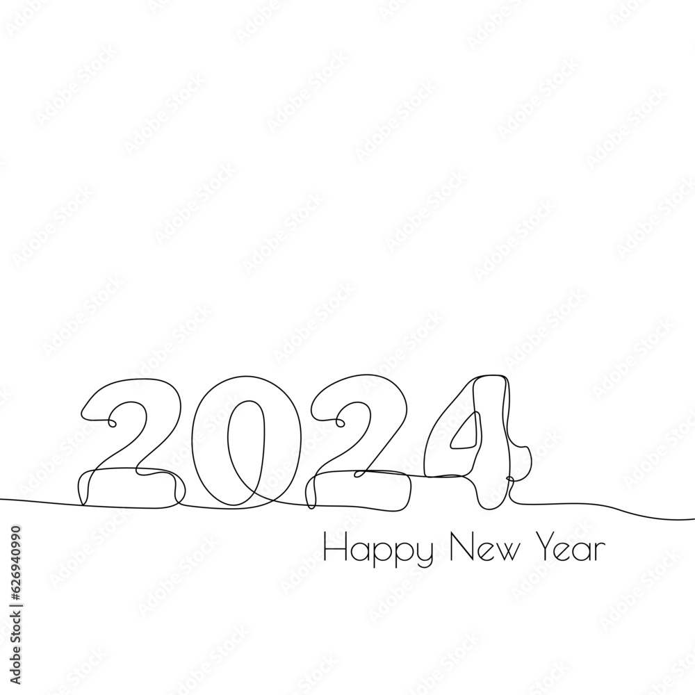 Vector number 2024 hand drawn with one continuous single line. 2024