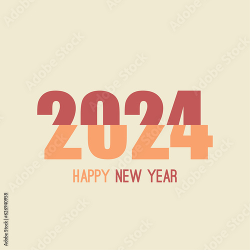 Happy new year 2024 template text logo design. Vector celebration typography poster, banner, web site or greeting card. Christmas decoration 2024 on beige background.