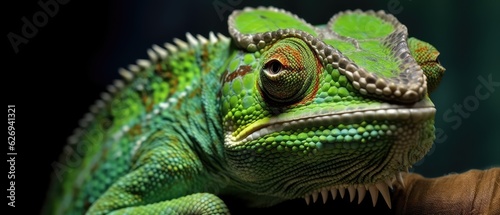 Green colored chameleon, Generative ai.