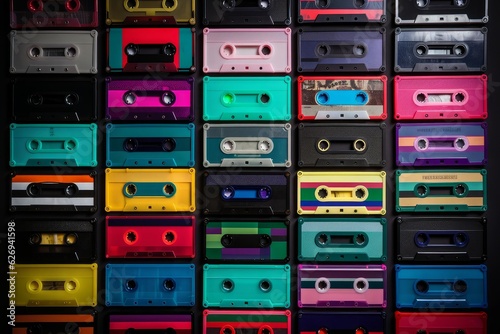 Colorful tape cassettes. Generate Ai