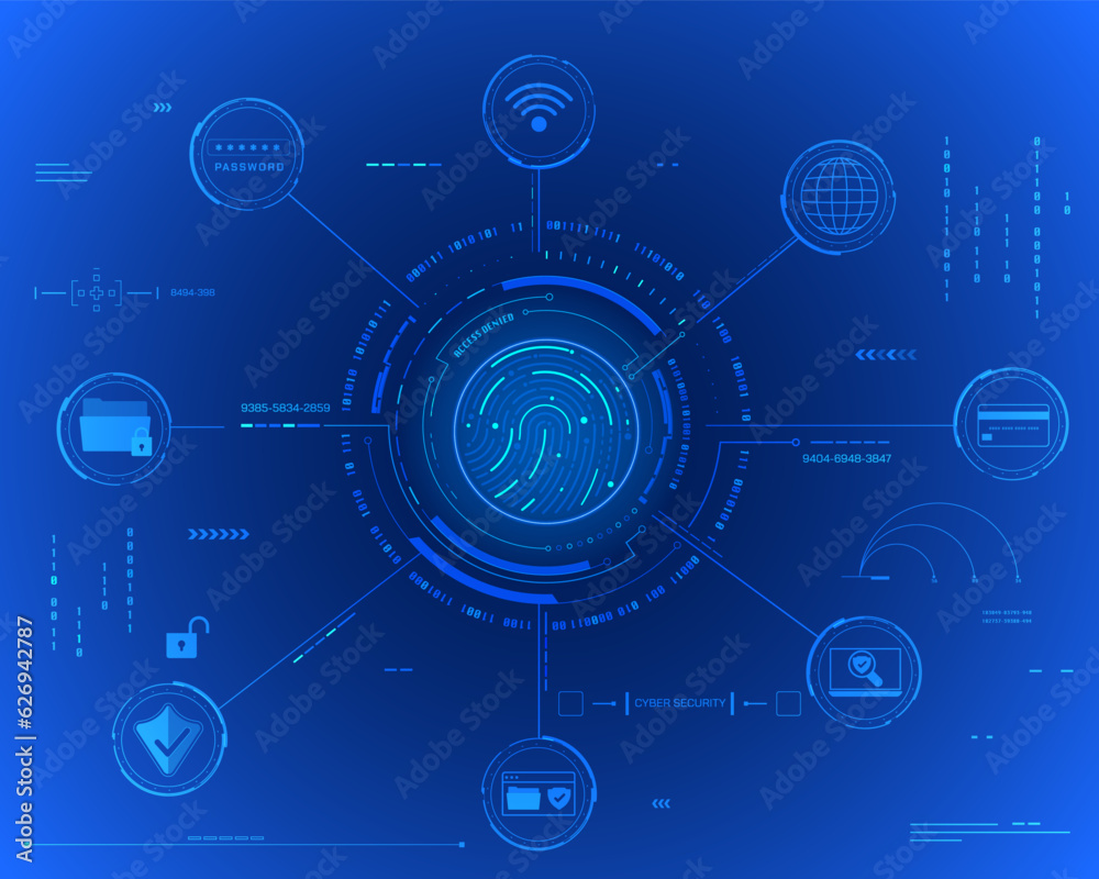 Technology cyber security online data protection. Futuristic fingerprint unlock scanning vector background. Technology cyber security online data protection. Futuristic fingerprint unlock scanning vector background.