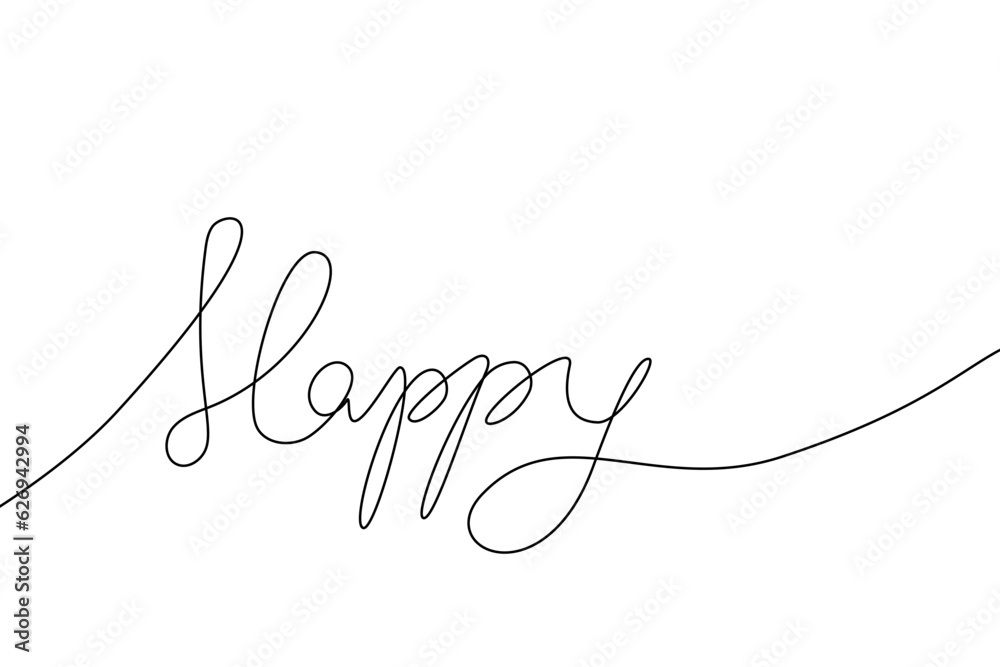 Vector handwriting word happy. Hand drawn one continuous line. Vector handwriting word happy. Hand drawn one continuous line.
