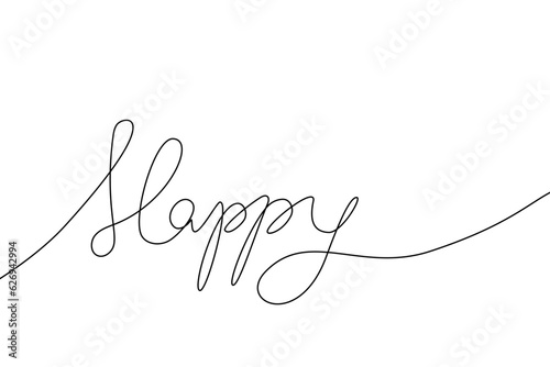 Vector handwriting word happy. Hand drawn one continuous line.