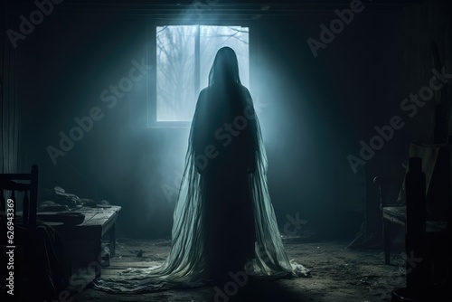 Mysterious Ghostly Figure in a Haunted House - Helloween - AI Generated