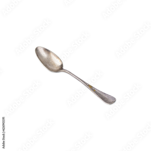 Old metal spoon isolated over white background