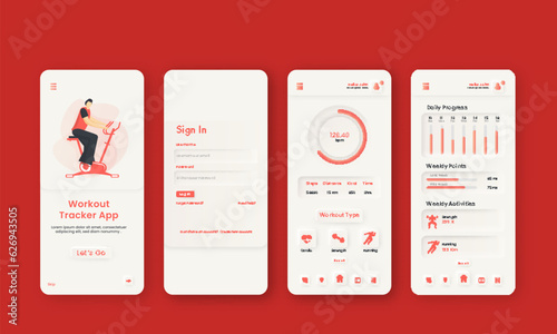 Workout Tracker Mobile App UI Kit Including as Sign In, Sign Up, Daily Process Screens for Responsive Websites.