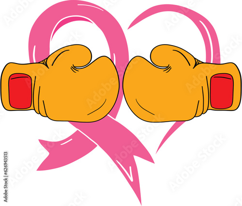 Boxing Gloves Pink Heart Ribbon Breast Cancer