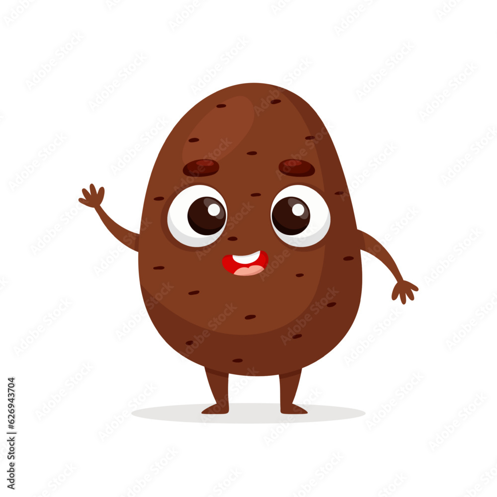 Funny cartoon potato. Kawaii vegetable. Vector food illustration isolated on white background