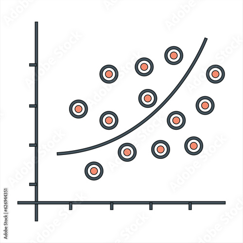 Regression Analysis vector outline Icon Design illustration. Data Analytic Symbol on White background.Non Linear Regression Vector graphic of statistics regression model.