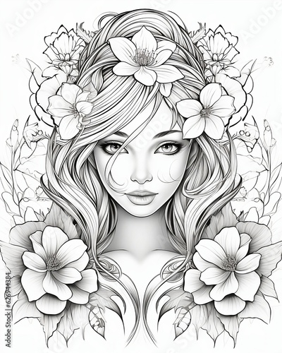 Enchanting Fairy Princess: A Beautiful Coloring Page - Delightful Illustration of a Cute Cartoon Character, Perfect for Coloring in Black and White