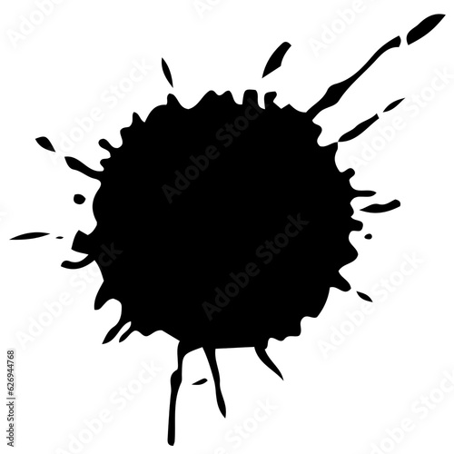 Black liquid splashes, swirl waves with scatter drops. Royalty high-quality free stock PNG of paint, ink splashing dynamic motion, design elements for advertising isolated on transparent background