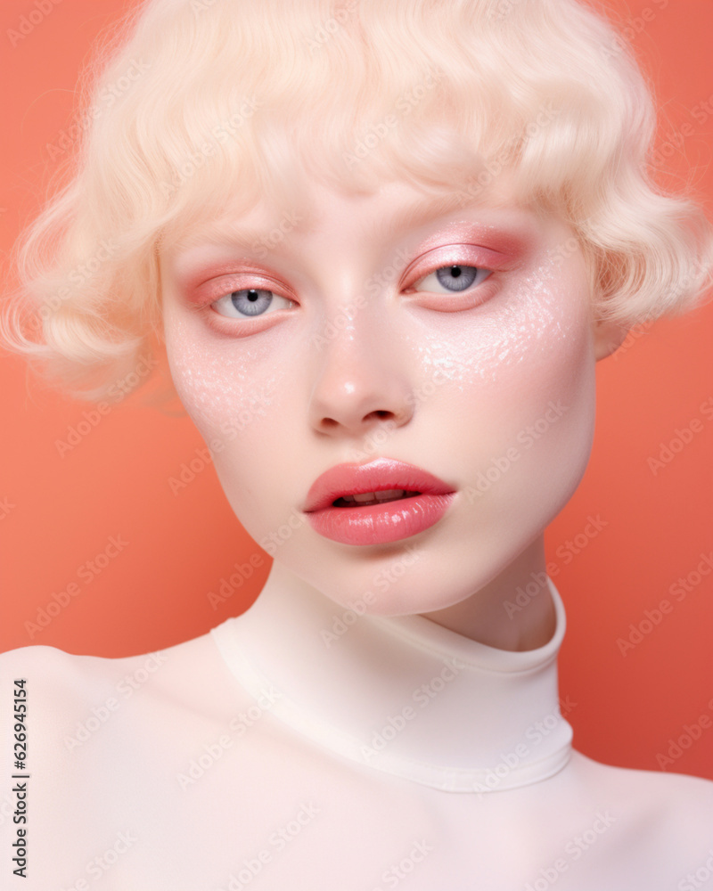 Portrait of a beautiful albino woman with a fancy glitter color makeup