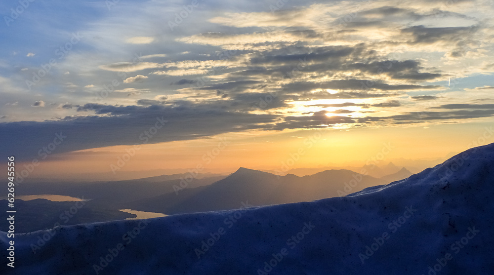 panorama from the top in the light of dawn