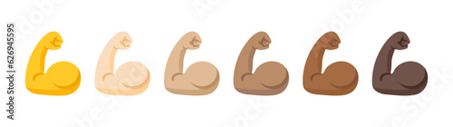 Print op canvas Muscle icon set, flexed bicep arm icon hand emoji