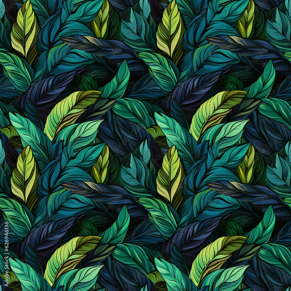 Abstract green leaves pattern seamless for nature background, tropical leaf. Generative ai. Abstract green leaves pattern seamless for nature background, tropical leaf. Generative ai.