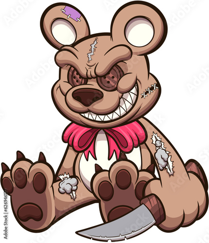 Evil Cartoon Teddy Bear. Vector illustration with simple gradients. © TheMaskedTooner