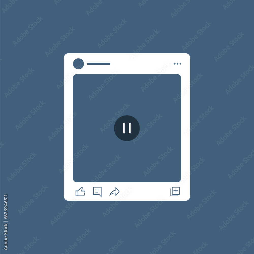 Video player post mockup frame. web video screen template and like, comment, share, save icon - media player window bar mock up design. website app ui interface template. vector illustration Video player post mockup frame. web video screen template and like, comment, share, save icon - media player window bar mock up design. website app ui interface template. vector illustration