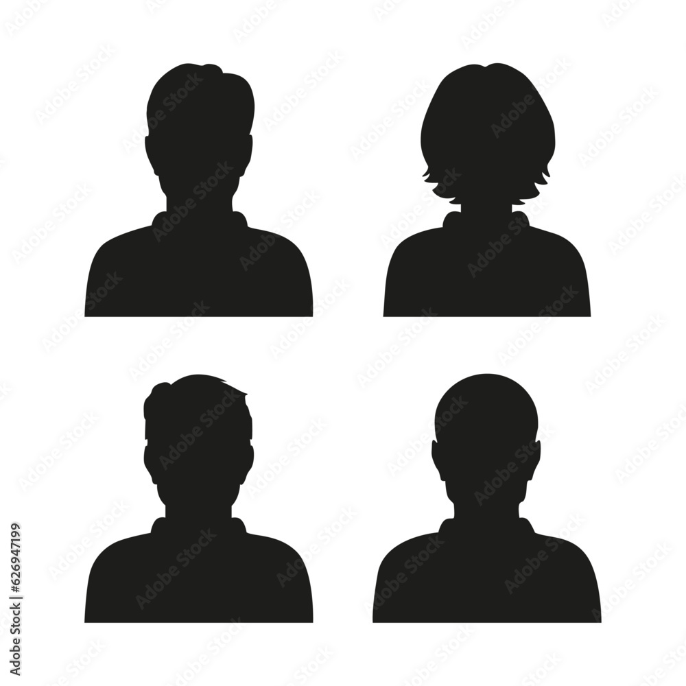 Vector flat illustration in black color. Avatar, user profile, person icon, profile picture. Suitable for social media profiles, icons, screensavers and as a template.